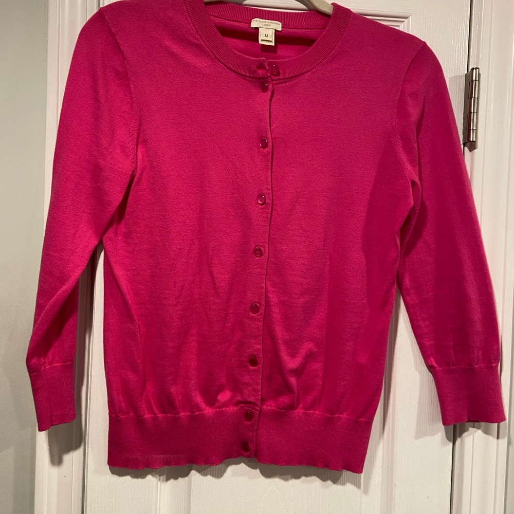J. Crew Size M Pink Cotton Knit Crew Neck 3/4 Sleeve Button Claire Cardigan